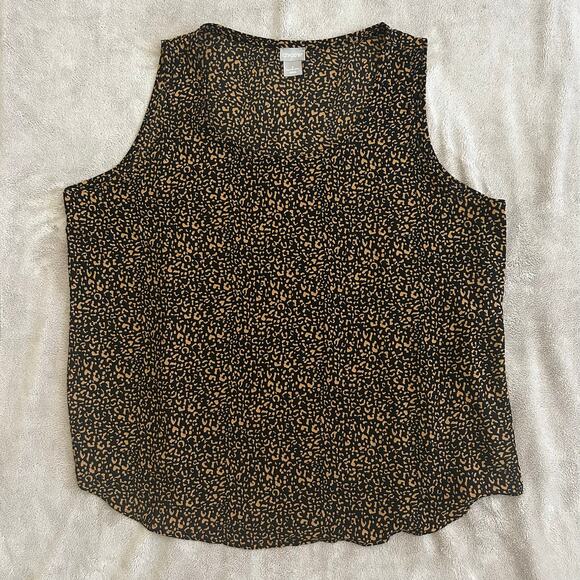 Chico's Black & Brown sleeveless scoop-neck flowy animal print top size 3 - Picture 1 of 6
